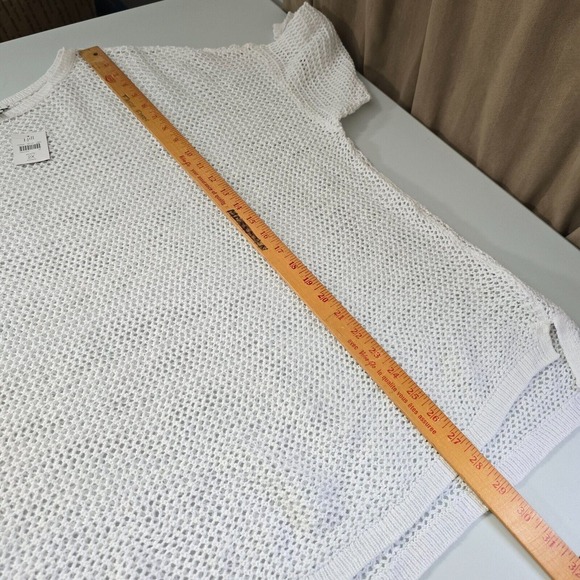J Jill Sweater Womens 2X White Short Sleeve Open Knit Linen Cotton Coastal Beach - Picture 10 of 11